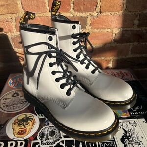 Dr. Martens White Vegan Patent Leather Boots